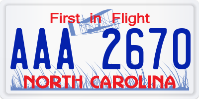 NC license plate AAA2670