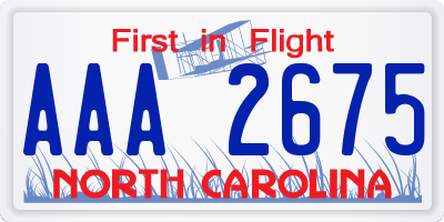 NC license plate AAA2675