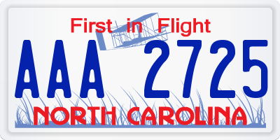 NC license plate AAA2725