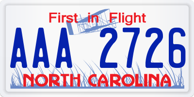 NC license plate AAA2726