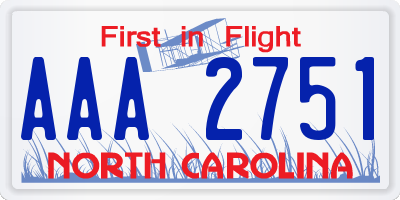 NC license plate AAA2751