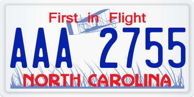 NC license plate AAA2755