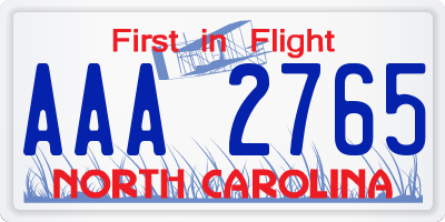 NC license plate AAA2765