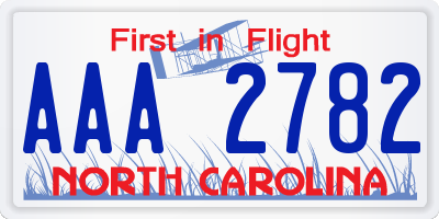 NC license plate AAA2782