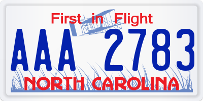 NC license plate AAA2783