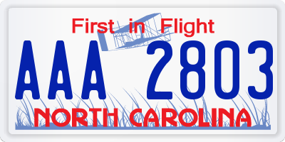 NC license plate AAA2803