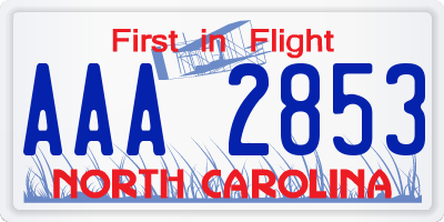 NC license plate AAA2853