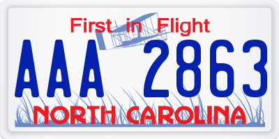 NC license plate AAA2863
