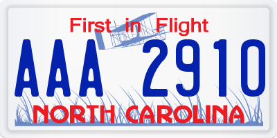 NC license plate AAA2910