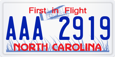 NC license plate AAA2919