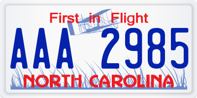 NC license plate AAA2985