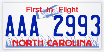 NC license plate AAA2993