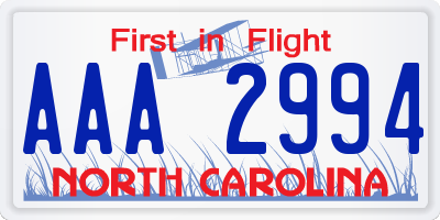 NC license plate AAA2994