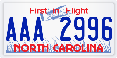 NC license plate AAA2996