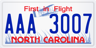 NC license plate AAA3007