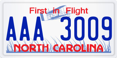NC license plate AAA3009