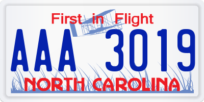 NC license plate AAA3019