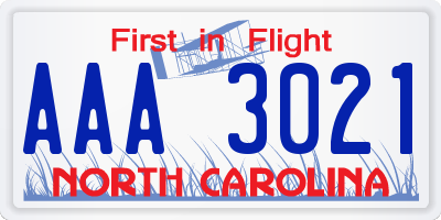 NC license plate AAA3021