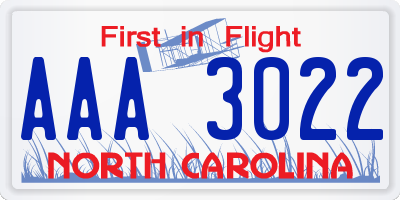 NC license plate AAA3022