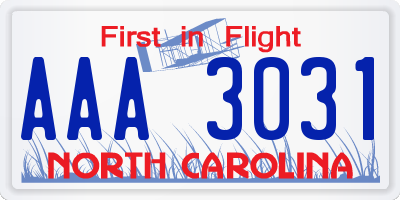 NC license plate AAA3031