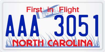 NC license plate AAA3051