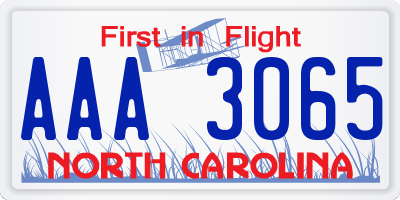 NC license plate AAA3065