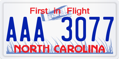 NC license plate AAA3077