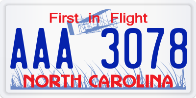 NC license plate AAA3078