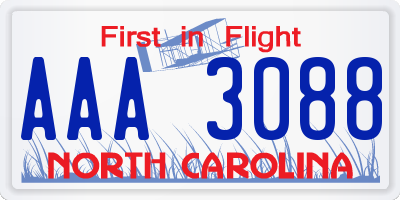 NC license plate AAA3088