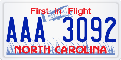 NC license plate AAA3092