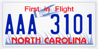NC license plate AAA3101