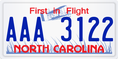 NC license plate AAA3122