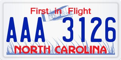 NC license plate AAA3126