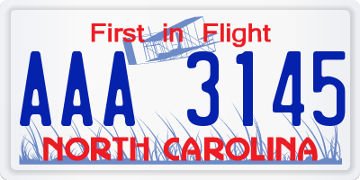 NC license plate AAA3145