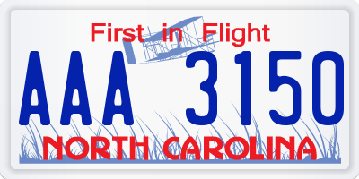 NC license plate AAA3150
