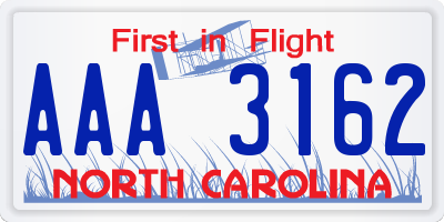 NC license plate AAA3162