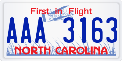 NC license plate AAA3163