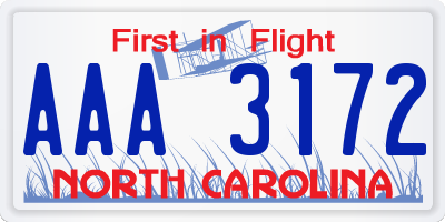 NC license plate AAA3172