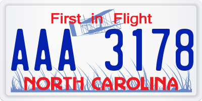 NC license plate AAA3178
