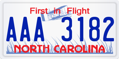 NC license plate AAA3182