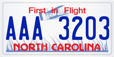 NC license plate AAA3203