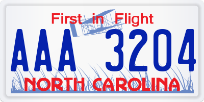 NC license plate AAA3204