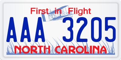 NC license plate AAA3205