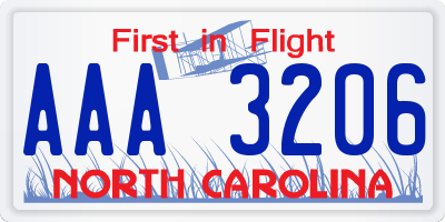 NC license plate AAA3206