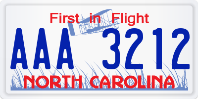 NC license plate AAA3212