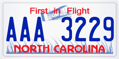 NC license plate AAA3229