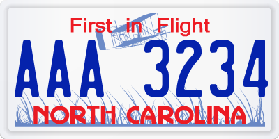 NC license plate AAA3234
