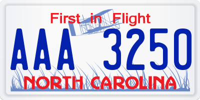 NC license plate AAA3250