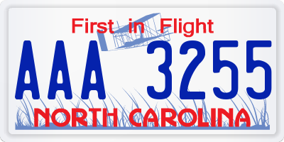 NC license plate AAA3255