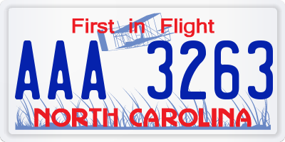 NC license plate AAA3263